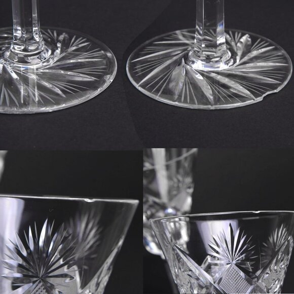 W J Hughes Crystal Janessa Water or Wine Glasses, Cut Star/Pinwheel /Fan Set 11 - Picture 10 of 13